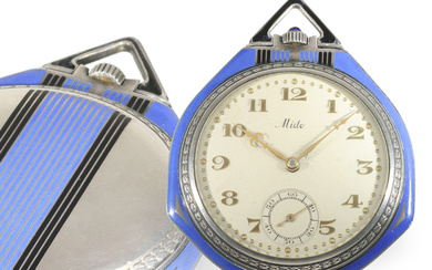 Pocket watch/form watch: unusual Art Deco dress watch with enamelled drop-shaped case, Mido brand, 1930s