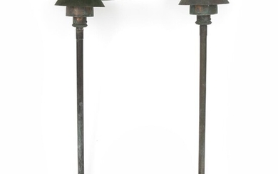SOLD. Poul Henningsen: "PH 4,5/3". A pair of outdoor lamps of patinated copper, later mounted stem. H. 110 cm. (2) – Bruun Rasmussen Auctioneers of Fine Art