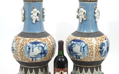 Pr. Chinese Porcelain and Bronze Table Lamps