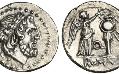 Q series, Victoriatus, Apulia, ca. 211-210 BC; AR (g 3,15;...