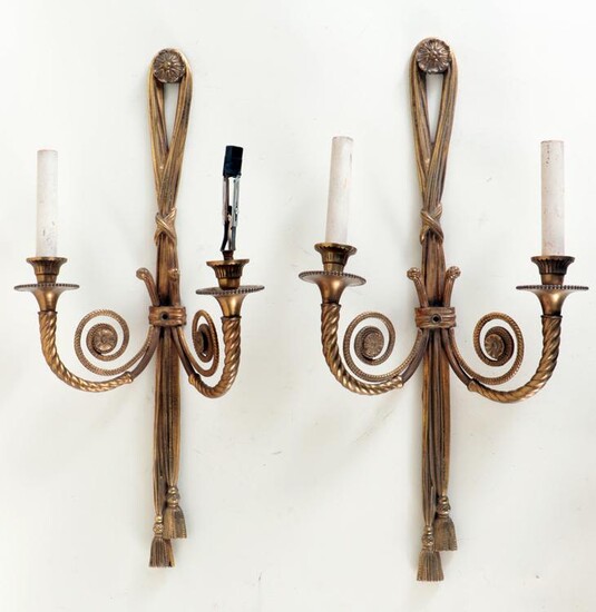 QUALITY PAIR BRONZE TASSEL FORM WALL SCONCES