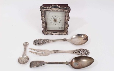 R. Carr silver framed time piece, pair of Continental silver...