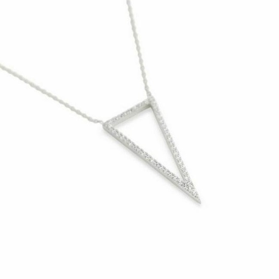RHODIUM PLATED AUSTRIAN CRYSTAL TRIANGLE OUTLINE NECKLACE 16" + 2