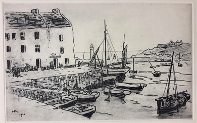 RIVIERE Henri (1864-1951) « Le port breton ». 1910. Eau forte. Monogrammée et datée dans...