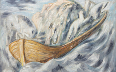 ROBERTO BARNI (1939-) A caval della barca 1986 olio su tela cm...