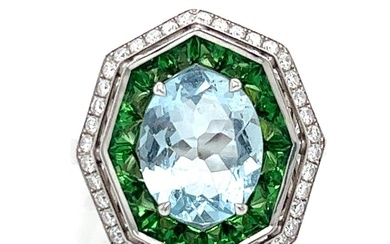 ROBERTO COIN 18K Whit Gold Aquamarine, Garnet, & Diamond Ring