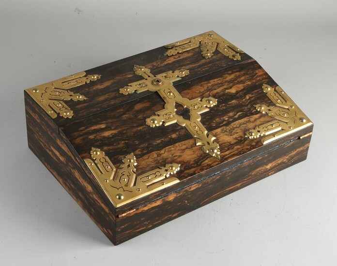 Rare antique coromandel wood writing box with religious