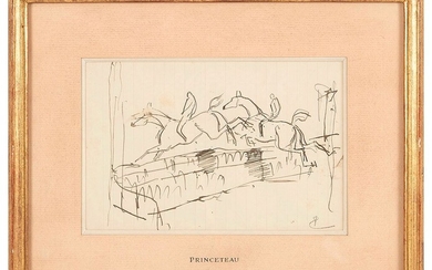 René Pierre PRINCETEAU (1844-1914) Le saut du mur Encre monogrammé du cachet d atelier 13...