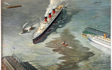 Richard Whorf (1906-1966) Oil on Board RMS Queen Mary Ocean Cruise Liner