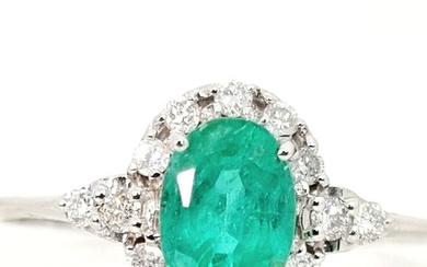 Ring - 14 kt. White gold Emerald - Diamond