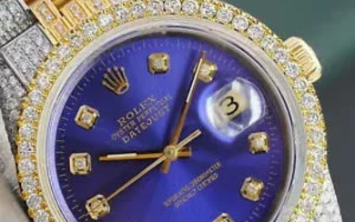 Rolex Datejust Iced Out Mens Two Tone Loaded Genuine Diamonds...