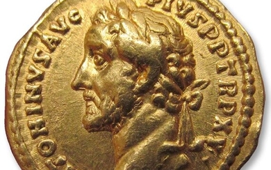 Roman Empire. Antoninus Pius (AD 138-161). Gold Aureus,Rome mint AD 151-152 - scarcer left bust, Emperor standing left on reverse