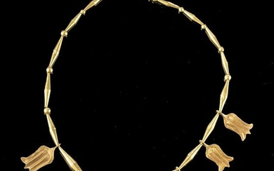 Romano-Egyptian 20K+ Gold Necklace, Lotus Flowers