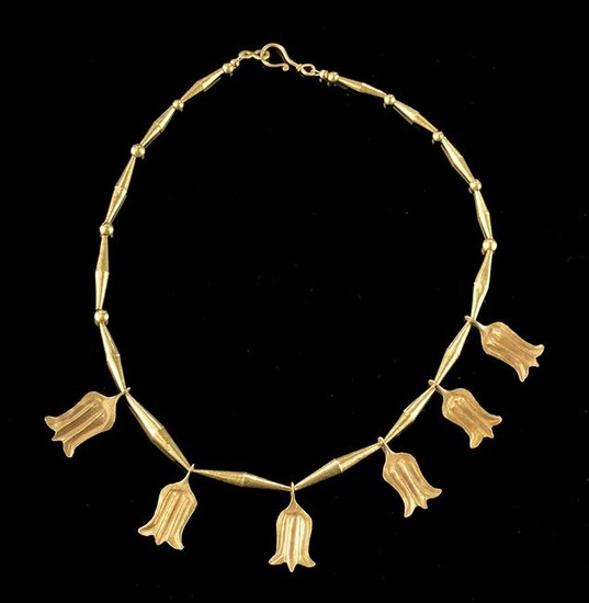 Romano-Egyptian 20K+ Gold Necklace, Lotus Flowers