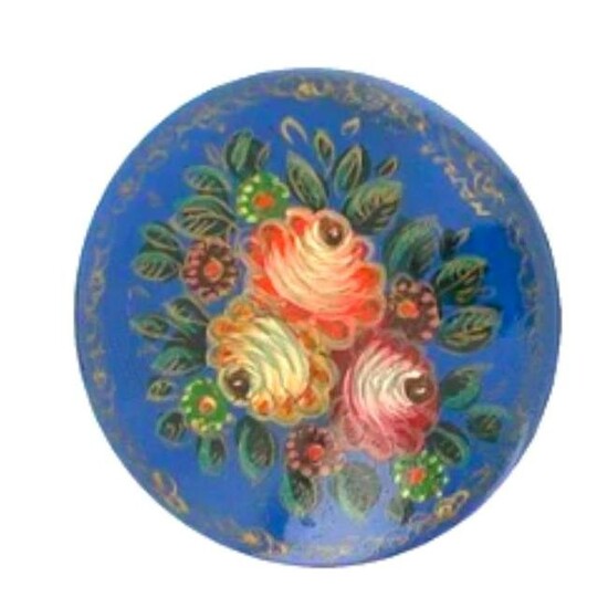 Russian Hand-painted Wooden Flower Brooch