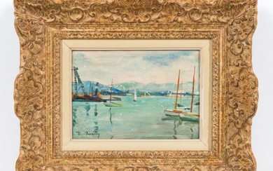 SAILING BOATS, SIGNED D. BERENY, OIL ON BOARD, WITHIN A DECORATIVE GILTWOOD FRAME. 18CM X 26CM