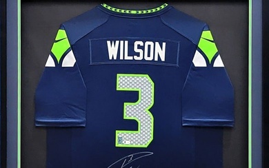 SEAHAWKS RUSSELL WILSON AUTOGRAPHED FRAMED NIKE JERSEY RW HOLO & BECKETT 210143