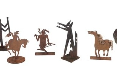 SEVEN CAST IRON AND TIN SCULPTURES 20th Century Heights from 14" to 18".