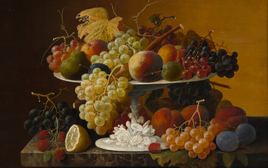SEVERIN ROESEN Still Life with Fruit. Oil on wood panel, circa 1850-55. 475x610...