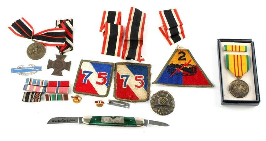 SMALL LOT OF WWII GERMAN AMERICAN MEDALS PATCHES
