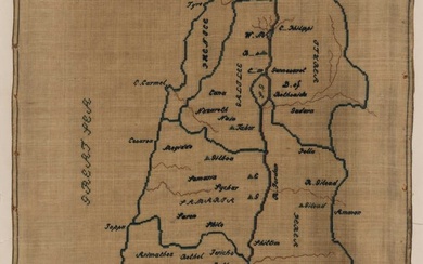 SWAN DOWNER'S SCHOOL, BRIGHTON, ENGLAND MAP OF PALESTINE NEEDLEWORK SAMPLER