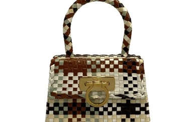 Salvatore Ferragamo Gancini Hardware Leather Handbag Mini Tote Bag Multicolor