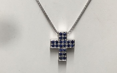 Salvini - 18 kt. White gold - Necklace with pendant Sapphire - Diamond