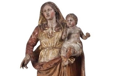 Sculpture, "Madonna con Bambino" Taglia Italiana del 600 - 71 cm - Wood