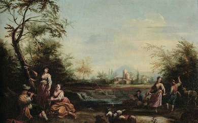 Scuola veneta del XVIII secolo, Paesaggi con scene