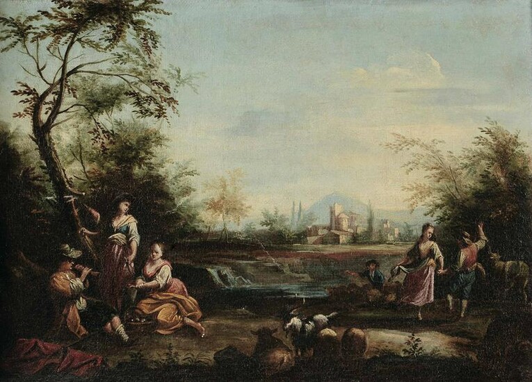Scuola veneta del XVIII secolo, Paesaggi con scene