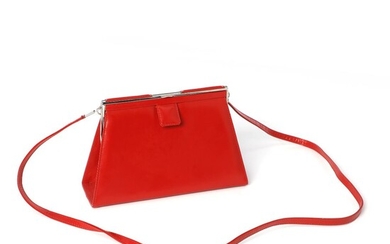 Sergio Rossi A bag of red smooth leather with silver tone hardware,...