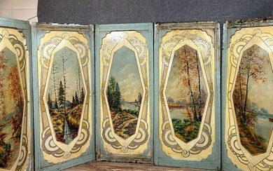 Series of 5 large Carrousel sky panels (horse merry-go-round) - Wood, Polychrome painted - Early 20th century