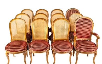 Set of 12 Louis XV Style Cane Back Dining Chairs