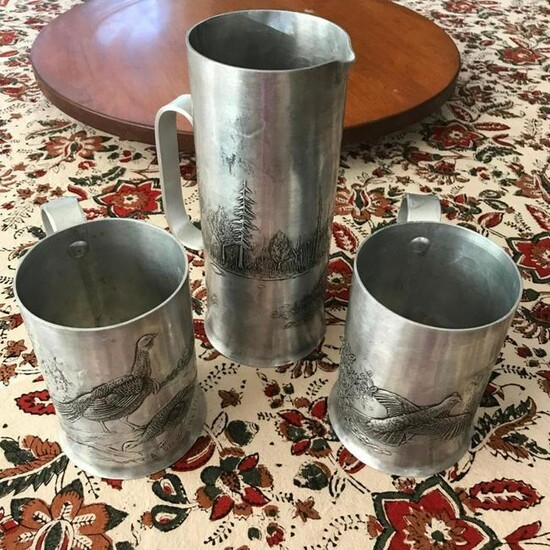 Set of Aluminum Hunting Pitchers, Steins
