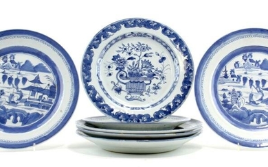 Seven Chinese Blue and White Porcelain Plates