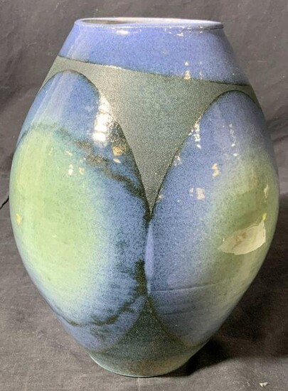 Signed Vintage Blue Green Ceramic Vessel