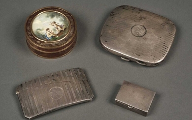 Silver Card Case. A mixed collection of silver and 18th-century patch box