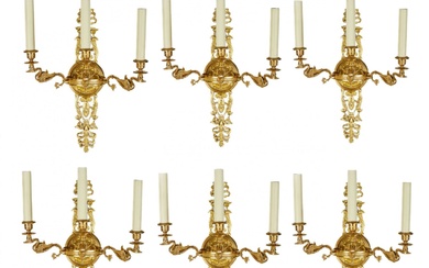 Six gilded bronze wall sconces with a Swan motif. France...