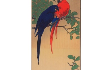 Sozan (Japanese, 1884 - ?) Woodblock Print, Two Macaws