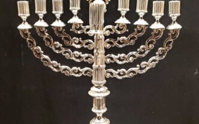 ** Spectacular huge German silver Hanukiah menorah of eight...