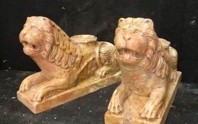 Spectacular pair of Gothic Lions lamp holder - 34 x 12 cm. - Lumachella marble and Royal yellow marble - 2000-present