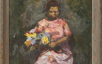 PAINTING OF A WOMAN 20th Century Seated in...