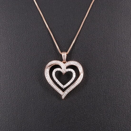 Sterling 0.26 CTW Diamond Heart Pendant Necklace