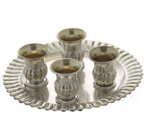 Sterling Silver Four Cups Tots on Tray.
