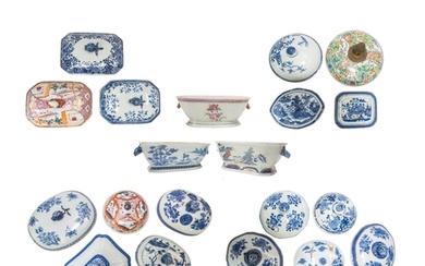 THREE CHINESE EXPORT TUREEN BASES AND A MIXED GROUP OF SIXTE...