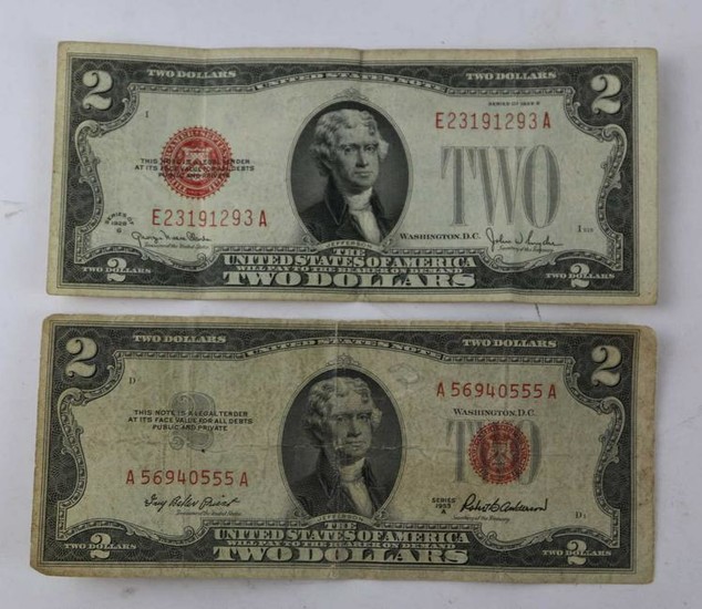 TWO $2 UNITED STATES RED NOTES