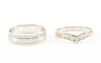 TWO HALLMARKED 9CT WHITE GOLD RINGS