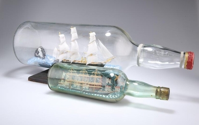 TWO MODEL SHIPS IN BOTTLES, HMS Warrior and 'Betty'