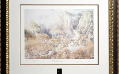 The Lord of the Rings, print of Rivendell after Alan Lee, signed by Peter Jackson and Richard Taylor