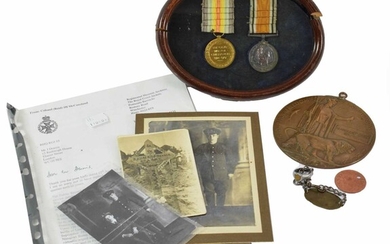 A First World War British War Medal, Victory Medal and Memorial Plaque